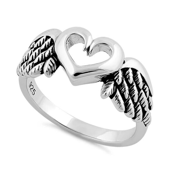 New Sterling Silver Wings Heart Ring - Picture 1 of 4